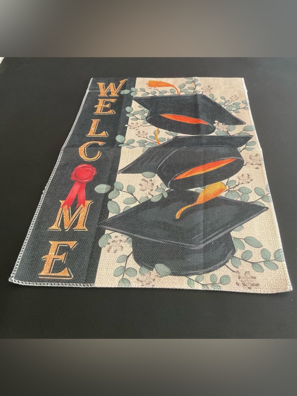 Graduation Welcome Garden Flag with Caps and Tassels